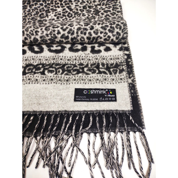 FRAAS Cashmink Scarf Soft Acrylic Animal Leopard Made In Germany Fringed 11”x52” - Picture 3 of 6